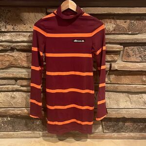 Ellesse Gianni Jersey Dress Turtleneck Zinfandel and Burnt Orange Stripes